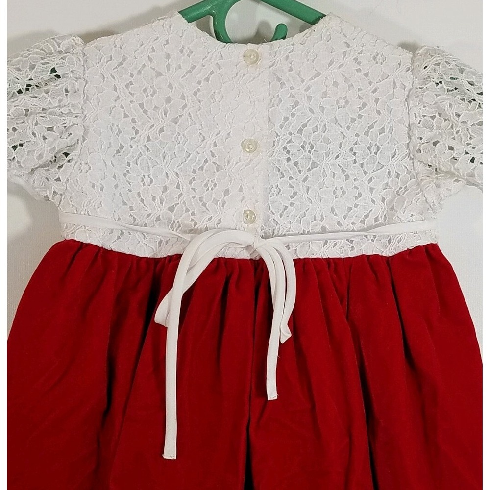 Primrose Pink Dress Red White Colored Size 3T Velvet Vintage Baby Girl - Picture 3 of 6